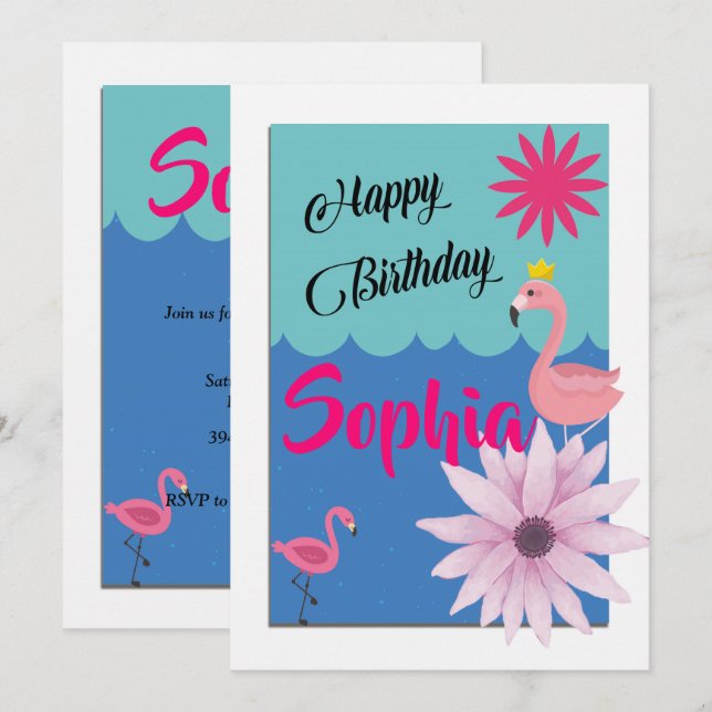 Flamingo birthday invitation (Front/Back)