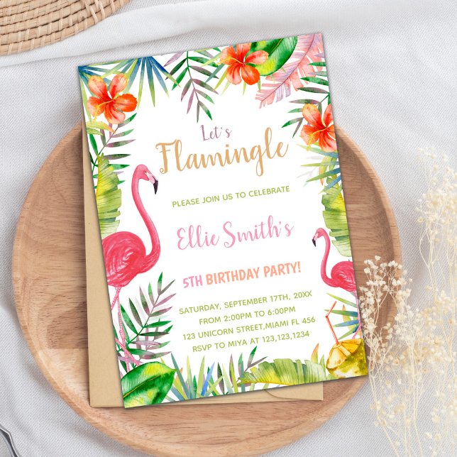 Flamingo Birthday Invitation, Flamingo Invitation (Red Green Flamingo Birthday Invitations)