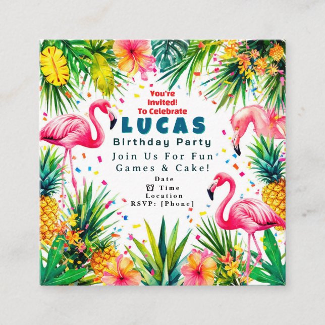 Flamingo Birthday Invitation – Personalised Kids (Front)
