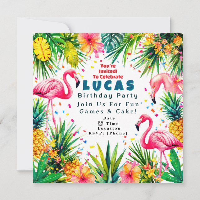 Flamingo Birthday Invitation – Personalised Kids (Front)