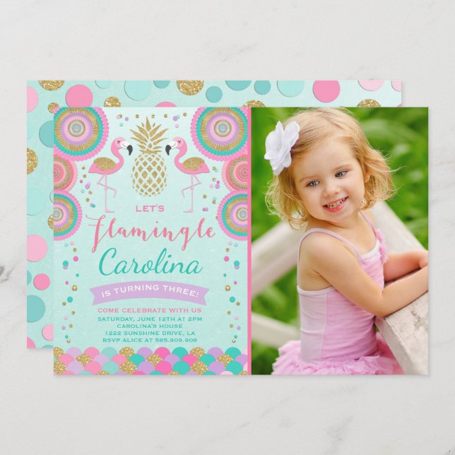 Flamingo Birthday Invitation Topical Party Invite (Front/Back)