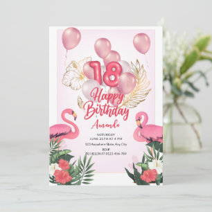 Flamingo Birthday Party Invitation, 18th Birthday  Invitation