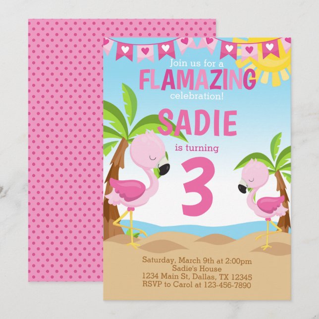 Flamingo Birthday Party Invitation Invite (Front/Back)