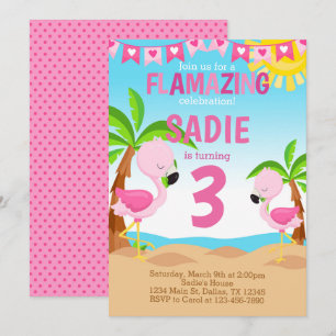 Flamingo Birthday Party Invitation Invite
