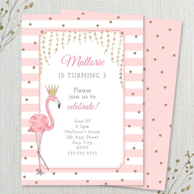 Flamingo birthday party invitation, pink gold invitation (Creator Uploaded)