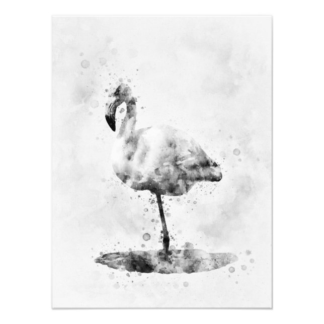 Flamingo Black and White Watercolor 01 Photo Print (Front)