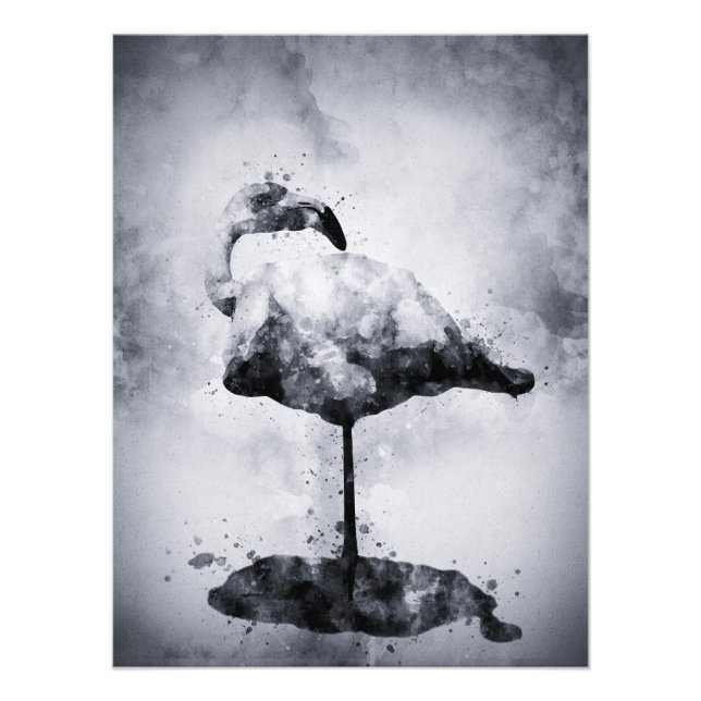 Flamingo Black and White Watercolor 02 Photo Print (Front)