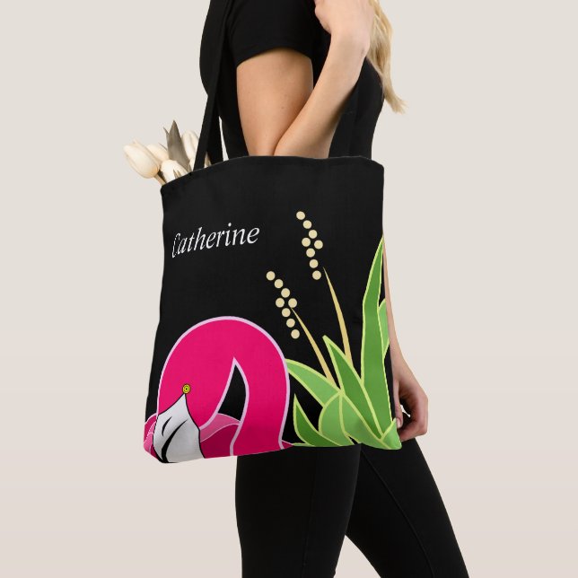 Flamingo Black Tote Bag (Close Up)