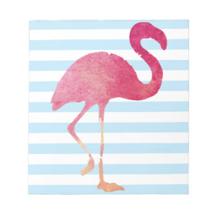 Flamingo, blue and white stripes notepad