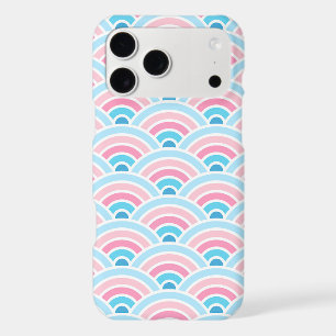 Flamingo Blush Pink Blue Concentric Waves Pattern