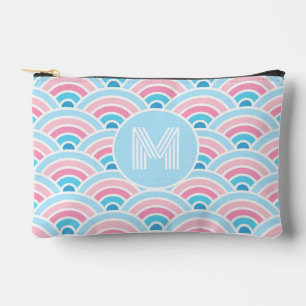 Flamingo Blush Pink Blue Geometric Waves Pattern Accessory Pouch