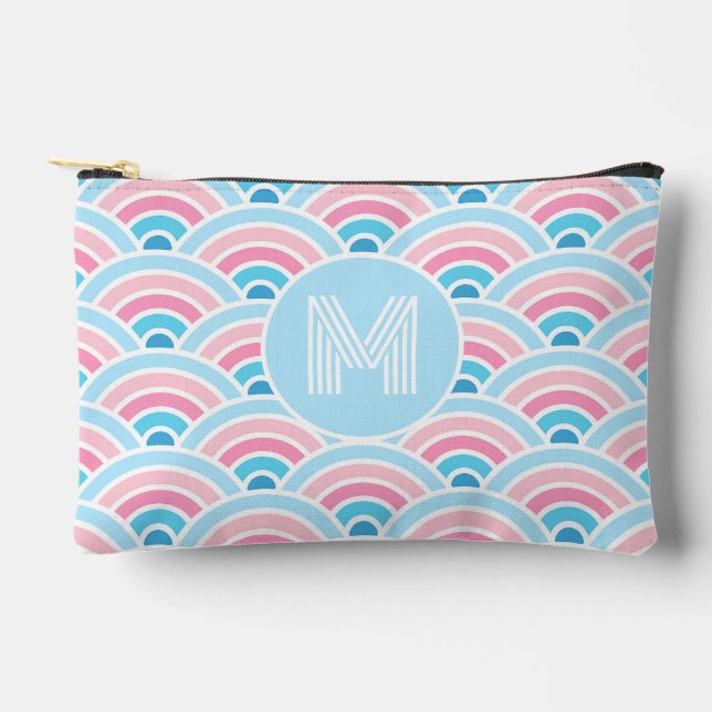 Flamingo Blush Pink Blue Geometric Waves Pattern Accessory Pouch (Front)