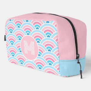 Flamingo Blush Pink Blue Geometric Waves Pattern Dopp Kit