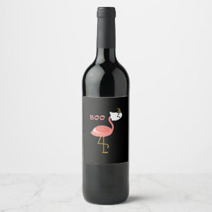 Flamingo Boo Ghost Funny Flamingo Cute Animal Wine Label