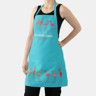 Flamingo Border Bib Apron Tropical Blue