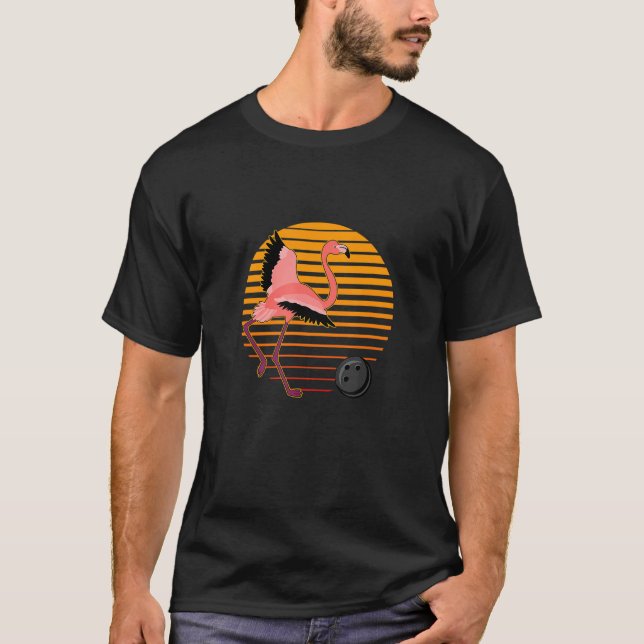 Flamingo Bowling Ball Bowler Bowling Pins Bowling T-Shirt (Front)