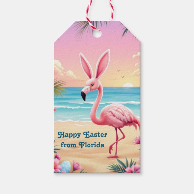 Flamingo Bunny Ears Holi Gift Tags (Front)