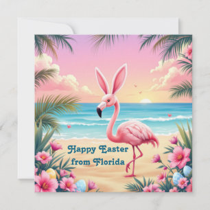 Flamingo Bunny Ears Holi Holiday Card