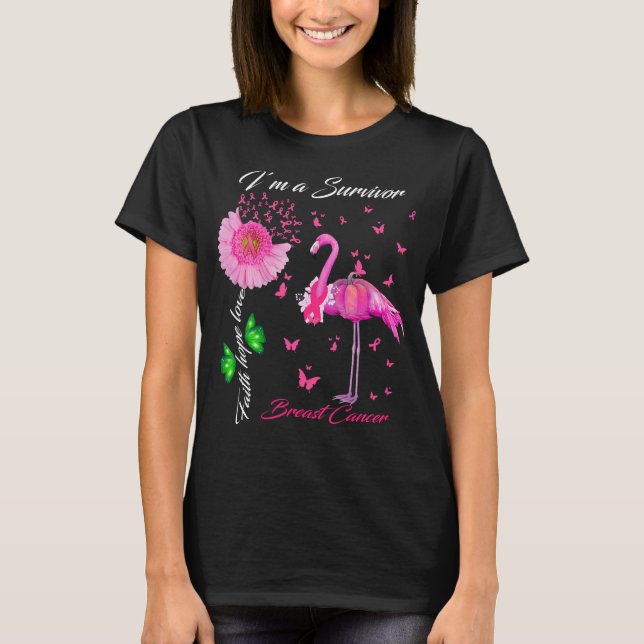 flamingo butterfly i_m a survivor breast cancer  T-Shirt (Front)