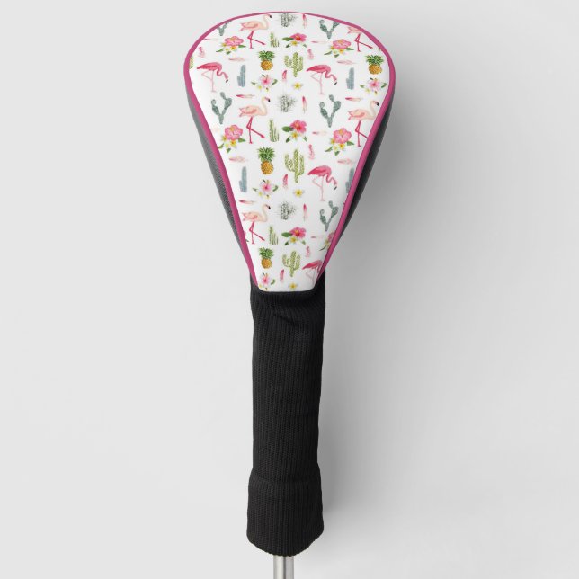 Flamingo Cactus Pineapple Hibiscus Pattern Golf Head Cover (Front)