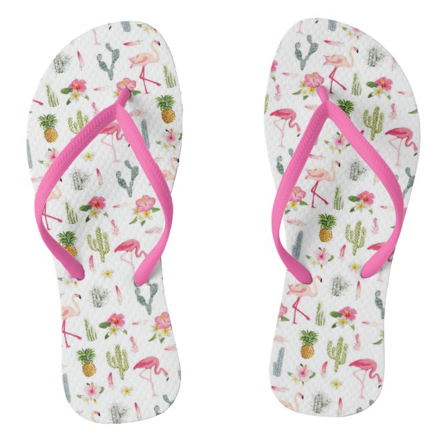 Flamingo Cactus Pineapple Hibiscus Pattern Jandals (Footbed)