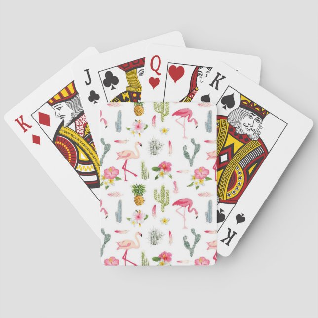 Flamingo Cactus Pineapple Hibiscus Pattern Playing Cards (Back)