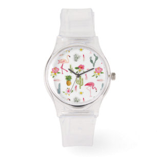 Flamingo Cactus Pineapple Hibiscus Pattern Watch