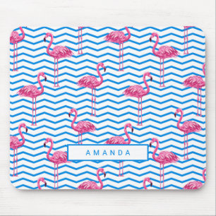 Flamingo Chevron Pattern with Name Mouse Pad