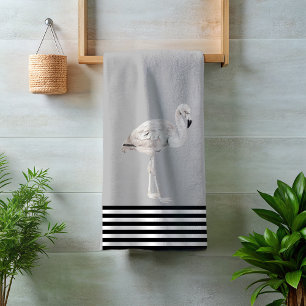 Flamingo Chic Black White Boho Tropical Bath Towel Set