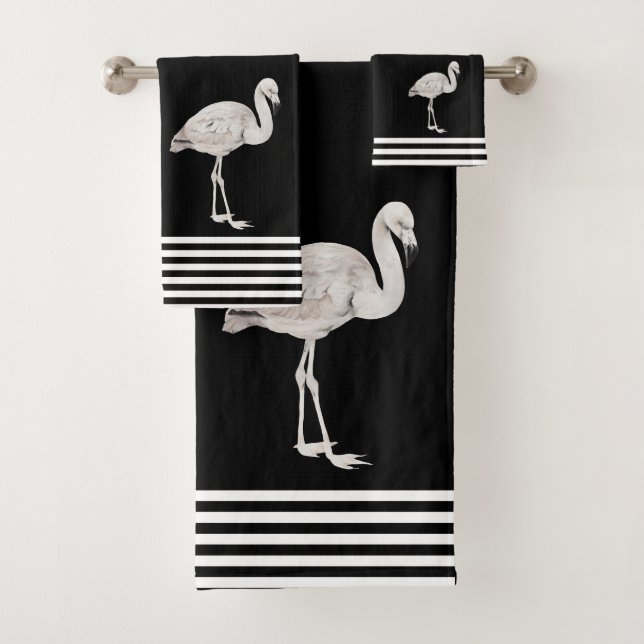 Flamingo Chic Black White Boho Tropical Bath  Towel Set (Insitu)