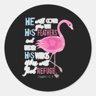 Flamingo Christian Gift, Psalm 91 Bible Verse Classic Round Sticker