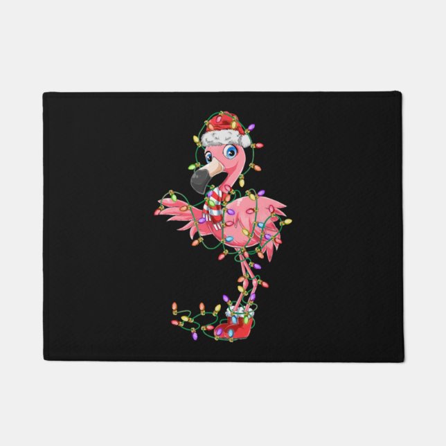 Flamingo Christmas Gift Xmas Lights Santa Pink Cut Doormat (Front)