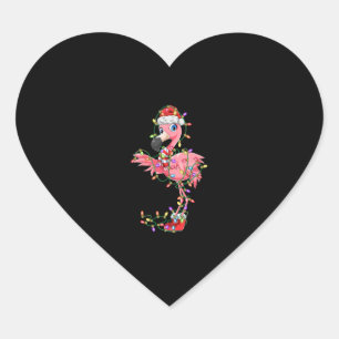 Flamingo Christmas Gift Xmas Lights Santa Pink Cut Heart Sticker