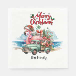 Flamingo Christmas in July at the beach Napkin