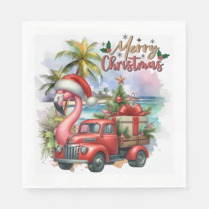 Flamingo Christmas in July at the beach Napkin