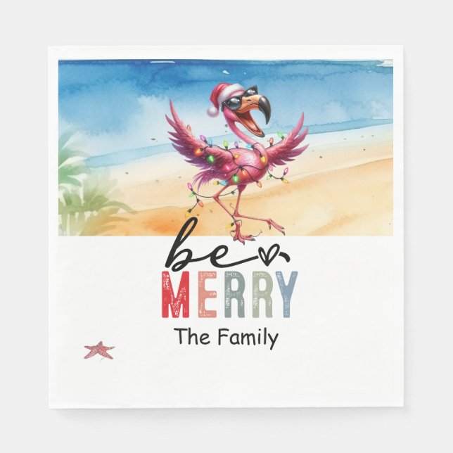 Flamingo Christmas in July at the beach Napkin (Front)