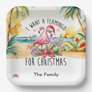 Flamingo Christmas in July at the beach Paper Plat Plate