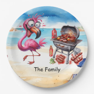 Flamingo Christmas in July at the beach Paper Plat Plate