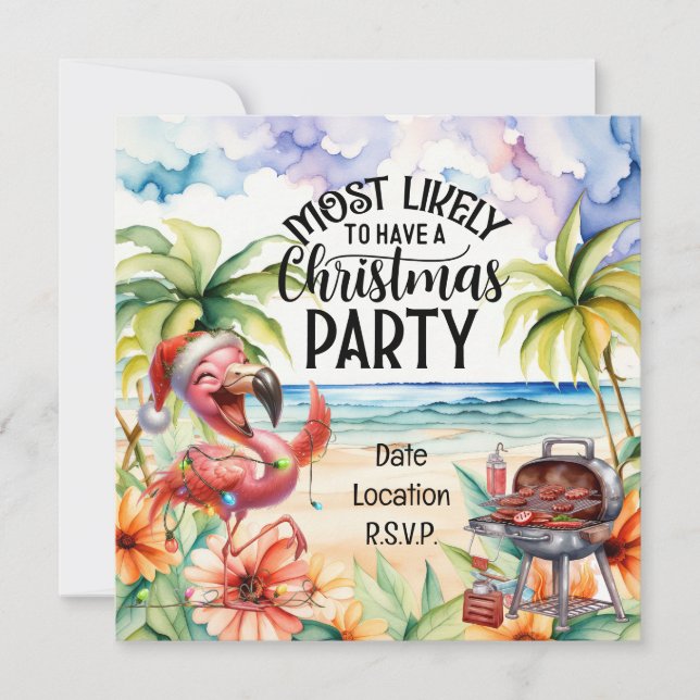 Flamingo Christmas in July Party Invitation (Front)