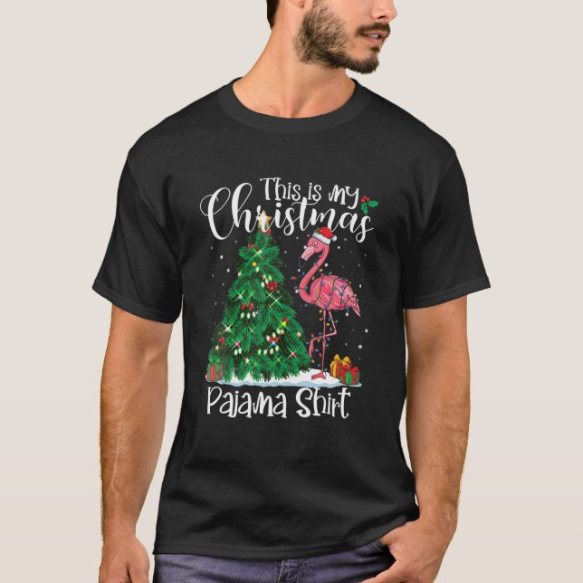 Flamingo Christmas Lights Funny Pajama Flamingo Lo T-Shirt (Front)