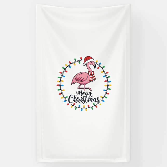 Flamingo Christmas Lights Holiday Banner (Vertical)