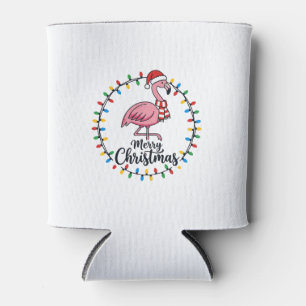 Flamingo Christmas Lights Holiday Can Cooler