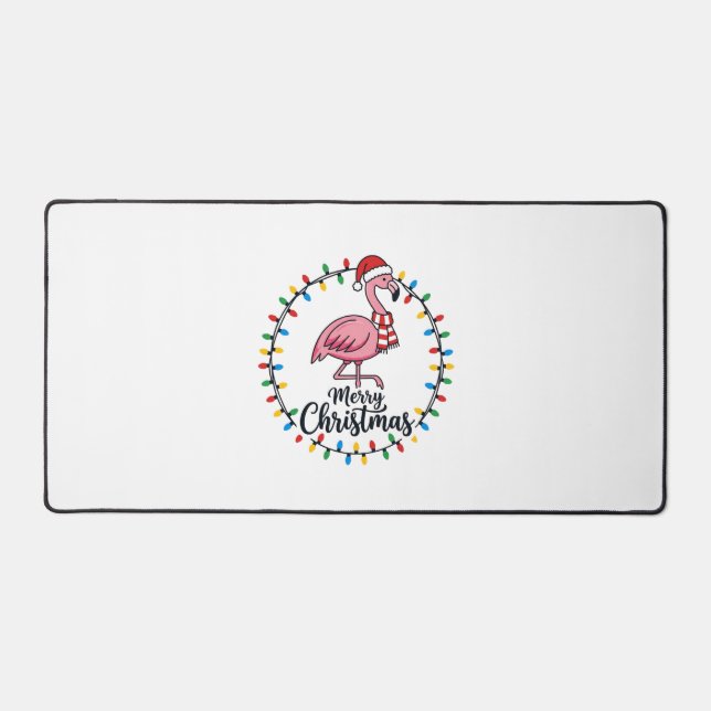 Flamingo Christmas Lights Holiday Desk Mat (Front)