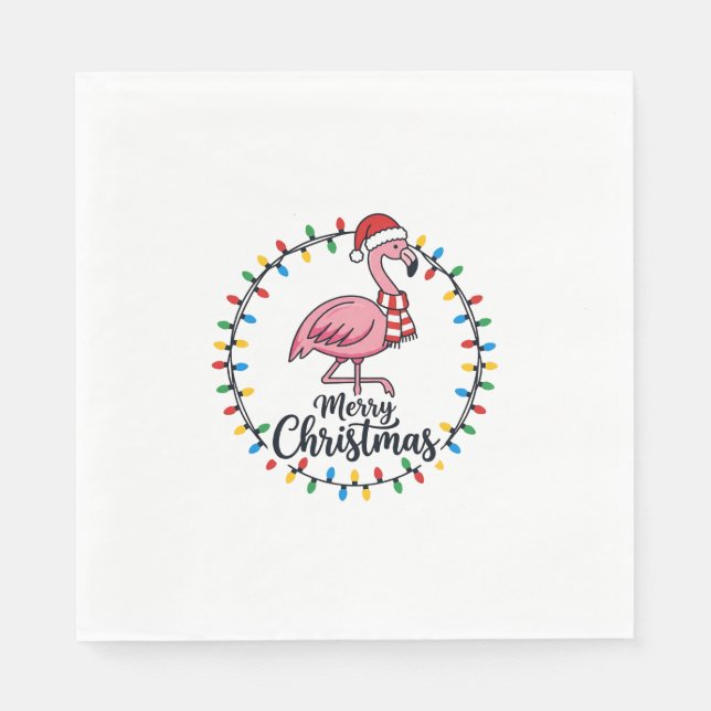 Flamingo Christmas Lights Holiday Napkin (Front)