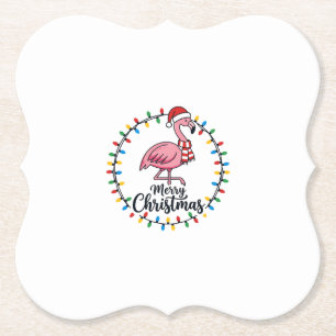 Flamingo Christmas Lights Holiday Paper Coaster