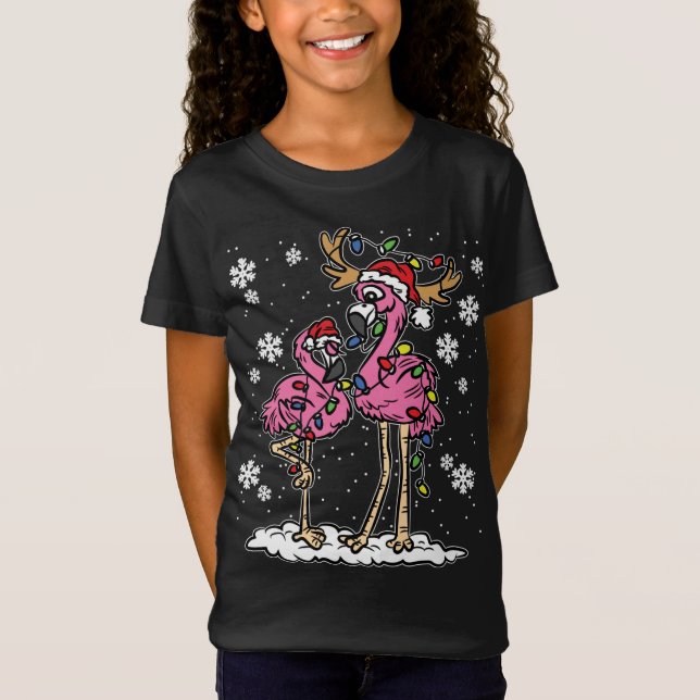 Flamingo Christmas Lights Santa Hat Pajama Cute An T-Shirt (Front)