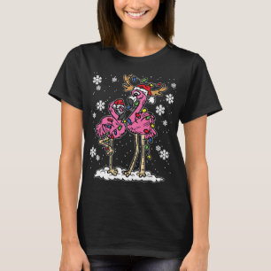Flamingo Christmas Lights Santa Hat Pajama Cute Re T-Shirt