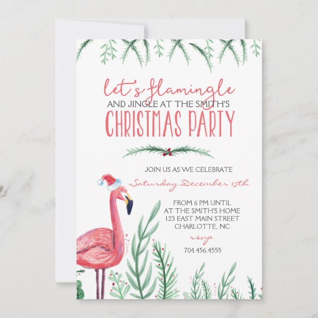 Flamingo Christmas Party Invitation (Front)