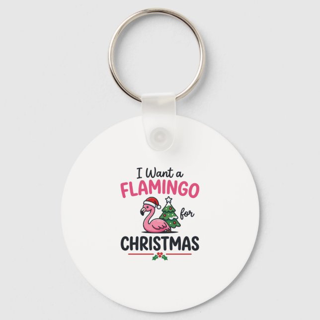 Flamingo Christmas Quote Vector Key Ring (Front)