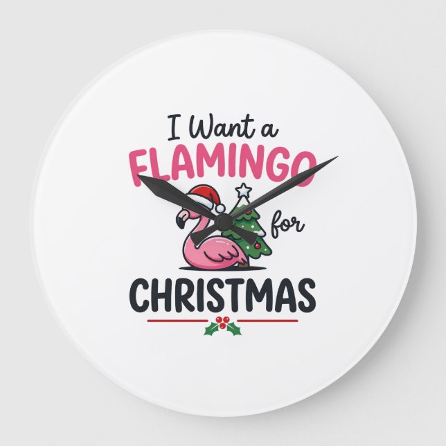 Flamingo Christmas Quote Vector Large Clock (Front)